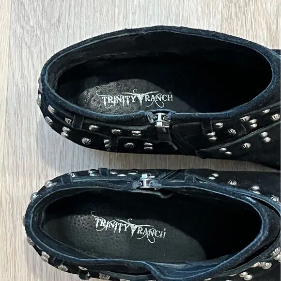 Trinity Ranch by Montana West Suede Leather Studded Ankle Boots in Black size 10