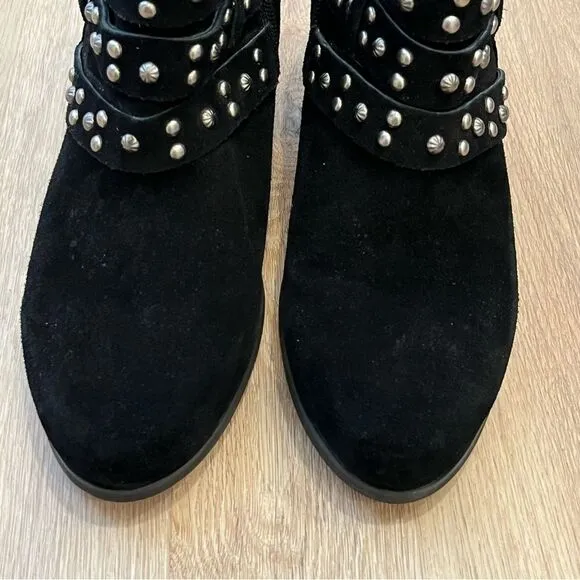 Trinity Ranch by Montana West Suede Leather Studded Ankle Boots in Black size 10