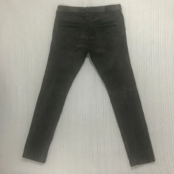 True Religion Rocco Moto Biker Jeans Olive Green Ribbed Knee Slim Fit Size 34