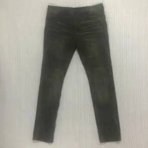 True Religion Rocco Moto Biker Jeans Olive Green Ribbed Knee Slim Fit Size 34