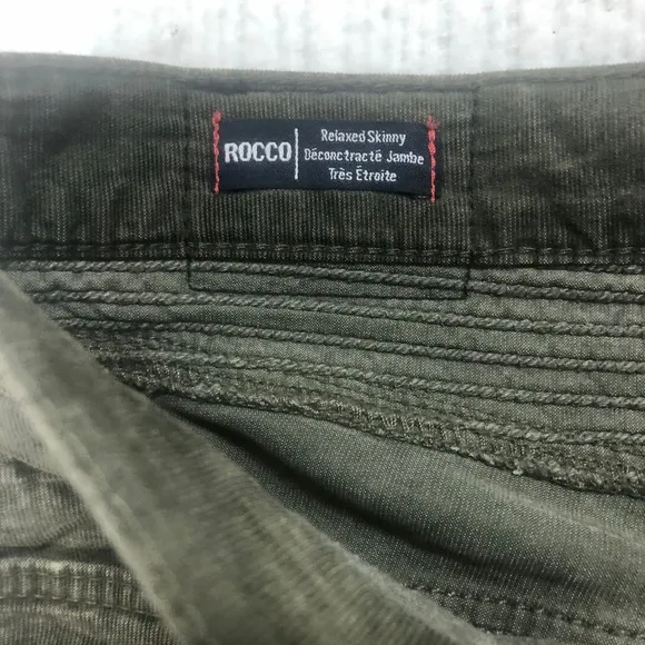 True Religion Rocco Moto Biker Jeans Olive Green Ribbed Knee Slim Fit Size 34