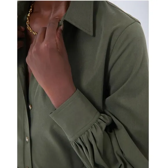 TUCKERNUCK Olive Lantern Sleeve Tory Shirt Dress