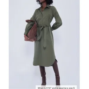 TUCKERNUCK Olive Lantern Sleeve Tory Shirt Dress