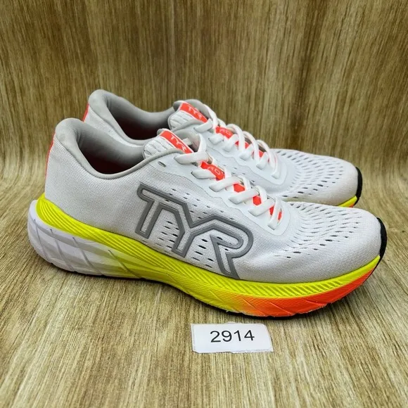 TYR‎ RD-1 Runner Men's Size 8.5 White Yellow Athletic Running Shoes Sneakers
