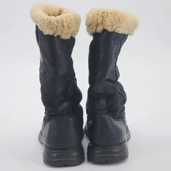 UGG Brooks Tall Boots Womens Size 6 Black Leather Shearling 5490 Winter Snow