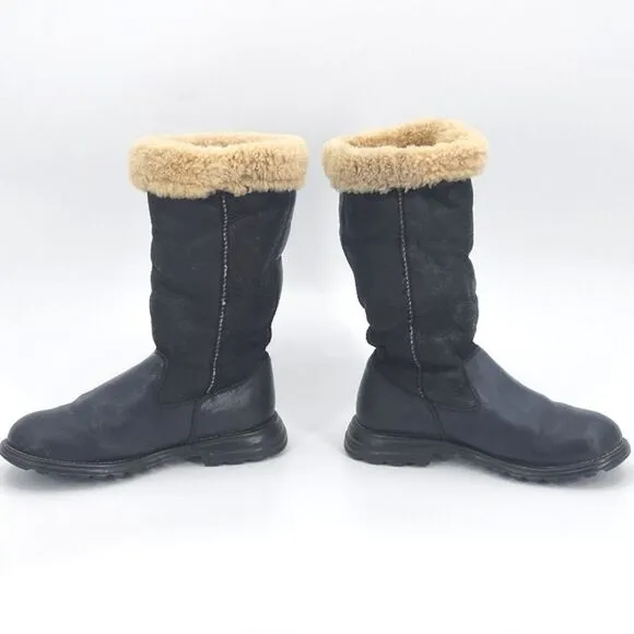UGG Brooks Tall Boots Womens Size 6 Black Leather Shearling 5490 Winter Snow