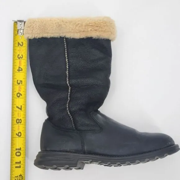 UGG Brooks Tall Boots Womens Size 6 Black Leather Shearling 5490 Winter Snow