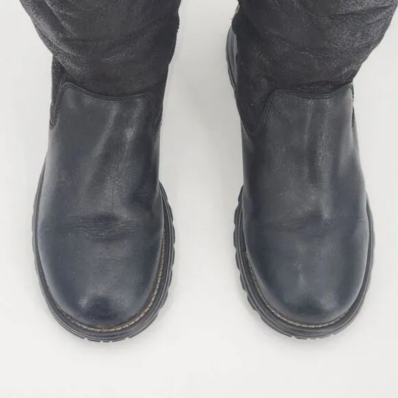 UGG Brooks Tall Boots Womens Size 6 Black Leather Shearling 5490 Winter Snow