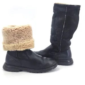 UGG Brooks Tall Boots Womens Size 6 Black Leather Shearling 5490 Winter Snow
