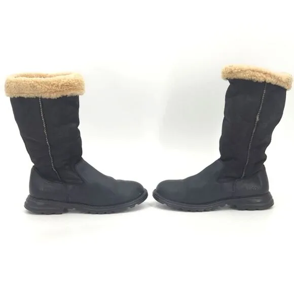 UGG Brooks Tall Boots Womens Size 6 Black Leather Shearling 5490 Winter Snow
