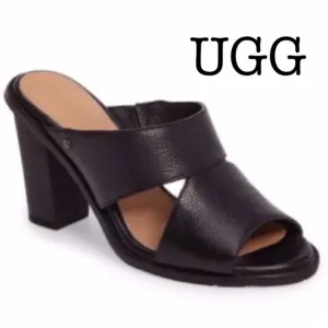 Ugg Celia Black Leather Sandals Size 10