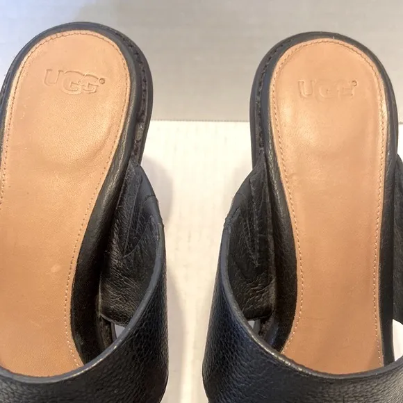 Ugg Celia Black Leather Sandals Size 10