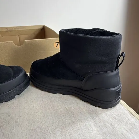 UGG CLASSIC KLAMATH MINI SUEDE TEXTILE WATERPROOF BLACK BOOTS SIZE WOMEN 7‎ NEW
