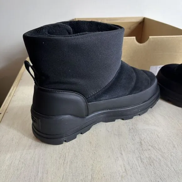 UGG CLASSIC KLAMATH MINI SUEDE TEXTILE WATERPROOF BLACK BOOTS SIZE WOMEN 7‎ NEW