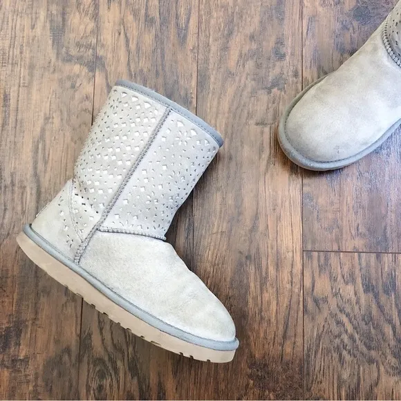 UGG • Classic Short Flora Perf Boots grey perforated shearling sheepskin sherpa
