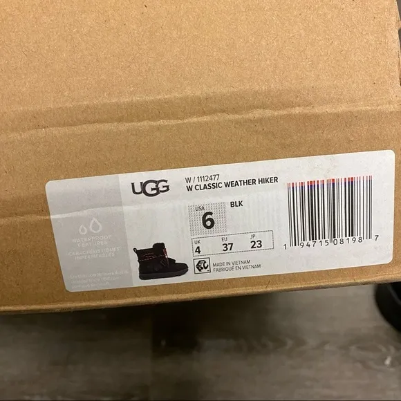 UGG | Classic Weather Hiker Boots Black Size 6 NEW