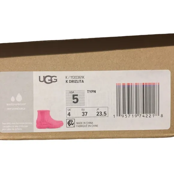 UGG Girls Pink K Drizlita Waterproof Rain Boots Big Kids Size 5