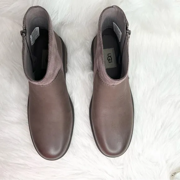 UGG Harrison Zip Booties Thunder Cloud Leather 9.5