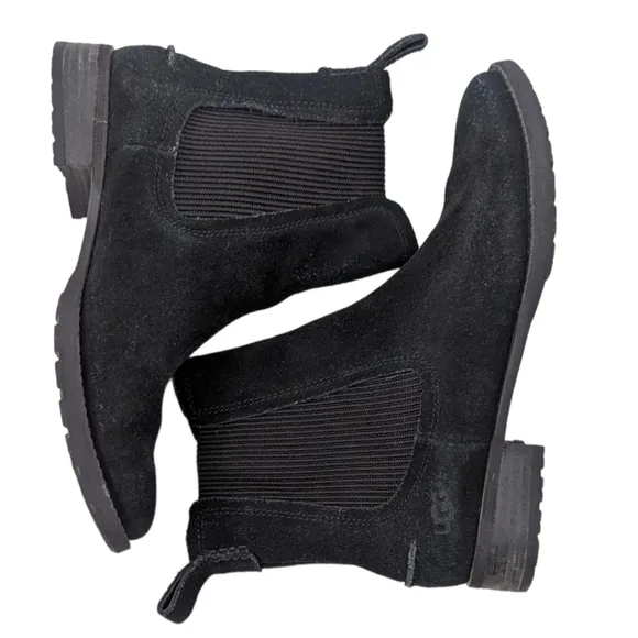 UGG Hillhurst Chelsea Boot Suede Leather Ankle Boots Flats Womens 6.5 Black