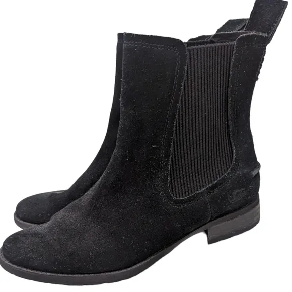 UGG Hillhurst Chelsea Boot Suede Leather Ankle Boots Flats Womens 6.5 Black
