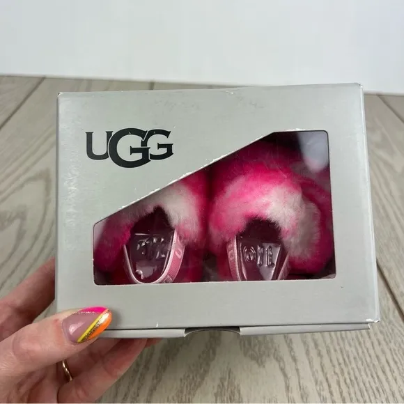 UGG Infant Fluff Yeah Furry Fuzzy Sandals 0/1 XS 0-6 months Pink Marble $55
