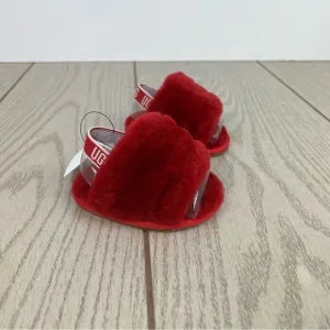 UGG Infant Fluff Yeah Furry Fuzzy Sandals 02/03 S 6-12 months Ribbon Red $55