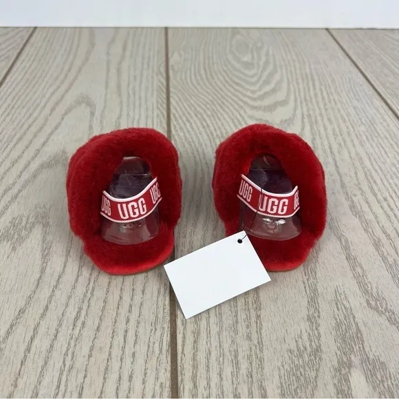 UGG Infant Fluff Yeah Furry Fuzzy Sandals 02/03 S 6-12 months Ribbon Red $55