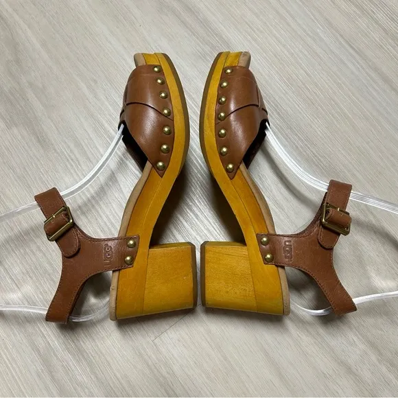 Ugg Janie Brown Leather Clog Sandal Womens‎ Size 6 Studded.