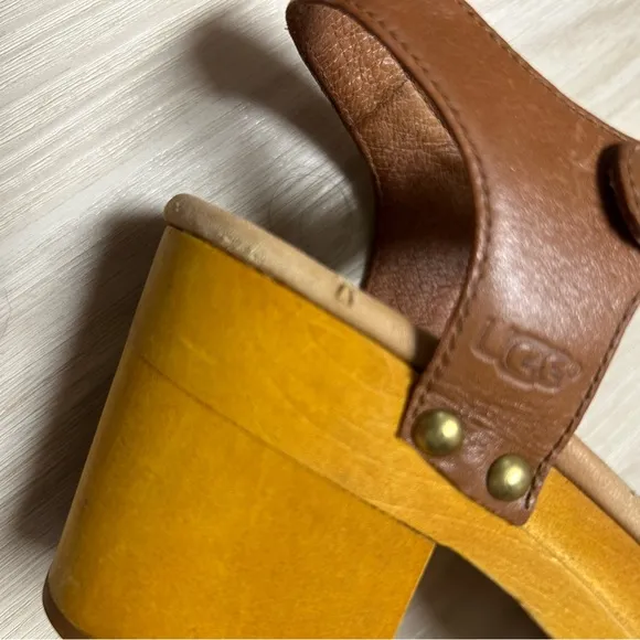 Ugg Janie Brown Leather Clog Sandal Womens‎ Size 6 Studded.