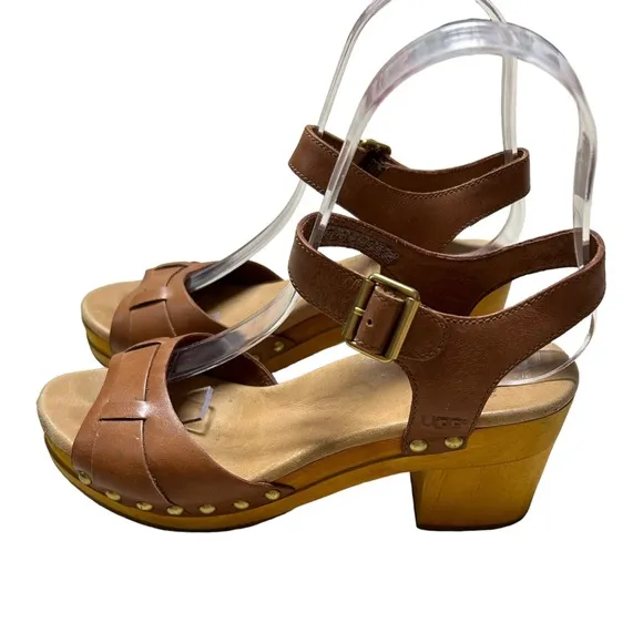 Ugg Janie Brown Leather Clog Sandal Womens‎ Size 6 Studded.