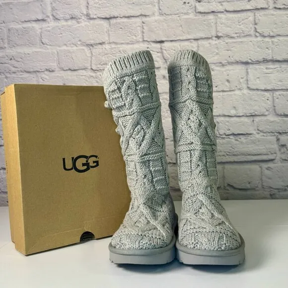 UGG Kalla Knit Gray Knot Boots Women's Size 6
