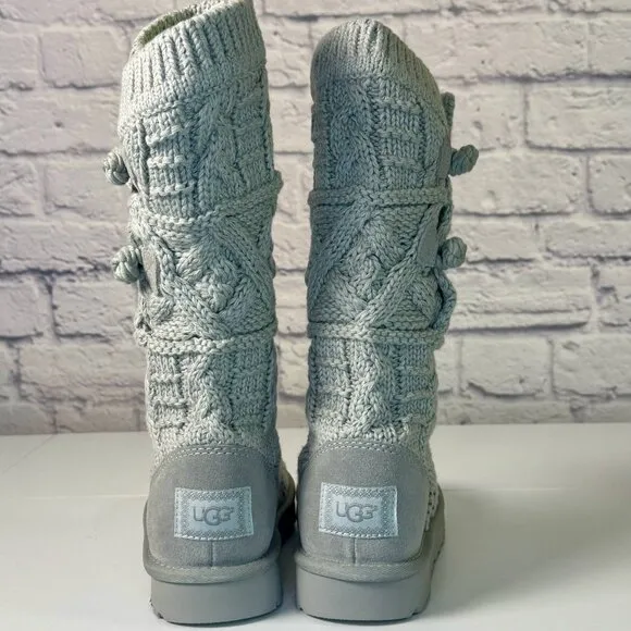 UGG Kalla Knit Gray Knot Boots Women's Size 6