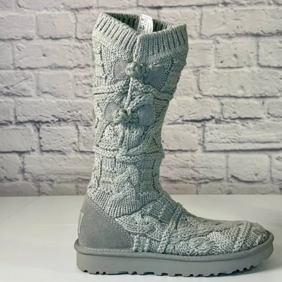 UGG Kalla Knit Gray Knot Boots Women's Size 6