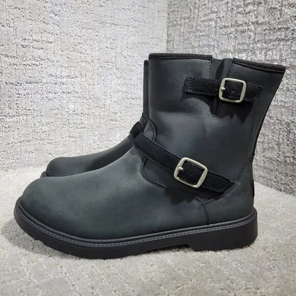 UGG Kinzey Women's Size 6 US Black Leather Side Zip Waterproof Moto Boots
