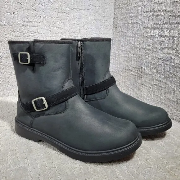 UGG Kinzey Women's Size 6 US Black Leather Side Zip Waterproof Moto Boots
