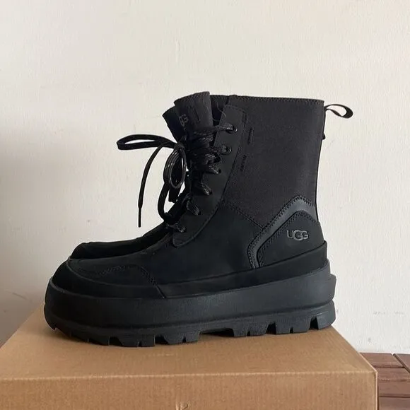 UGG Lug Platform Lace-Up Combat Boots Black Women Size 7