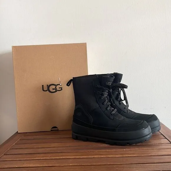UGG Lug Platform Lace-Up Combat Boots Black Women Size 7