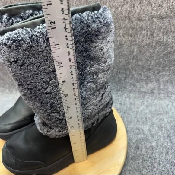 UGG Marien Tall Black Leather Wedge Waterproof Winter Snow Boots Black Size 8