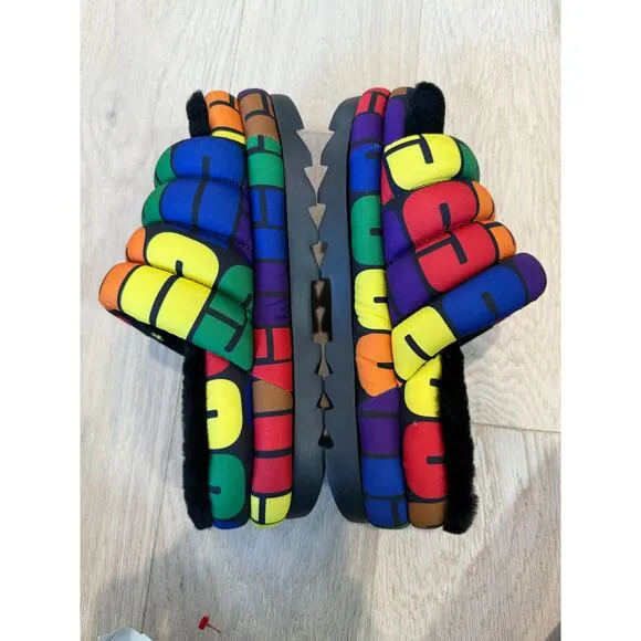 UGG PRIDE Maxi SLIDE RAINBOW LOGO SLIP ON PUFF SANDALS Women Size US 7