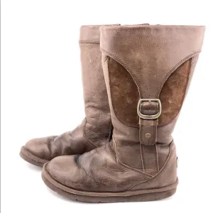 UGG Retro Cargo III Pocket Chestnut Brown Leather/Suede Sherpa Tall Boots, Sz 5
