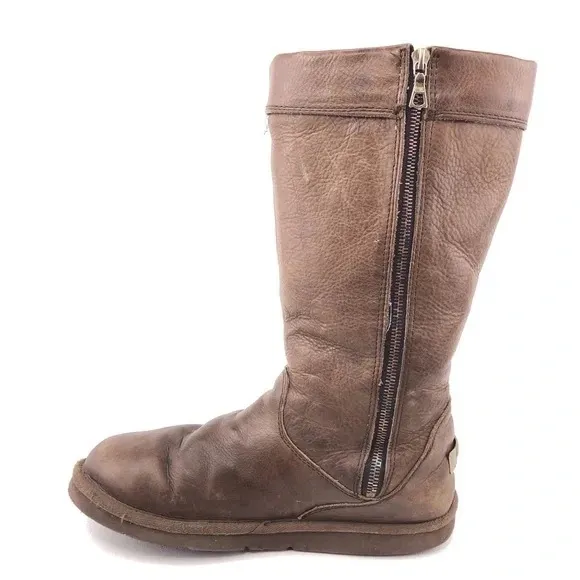 UGG Retro Cargo III Pocket Chestnut Brown Leather/Suede Sherpa Tall Boots, Sz 5