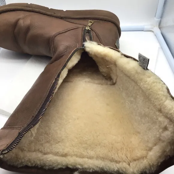 UGG Retro Cargo III Pocket Chestnut Brown Leather/Suede Sherpa Tall Boots, Sz 5