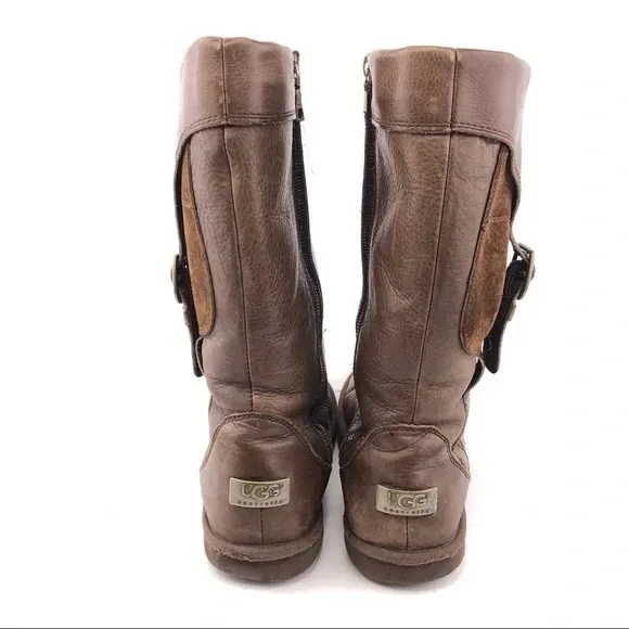 UGG Retro Cargo III Pocket Chestnut Brown Leather/Suede Sherpa Tall Boots, Sz 5