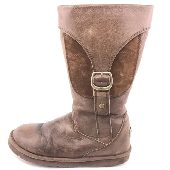 UGG Retro Cargo III Pocket Chestnut Brown Leather/Suede Sherpa Tall Boots, Sz 5