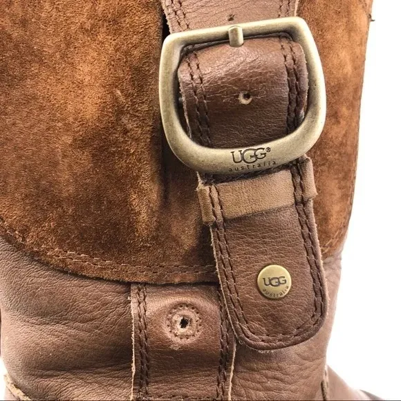 UGG Retro Cargo III Pocket Chestnut Brown Leather/Suede Sherpa Tall Boots, Sz 5