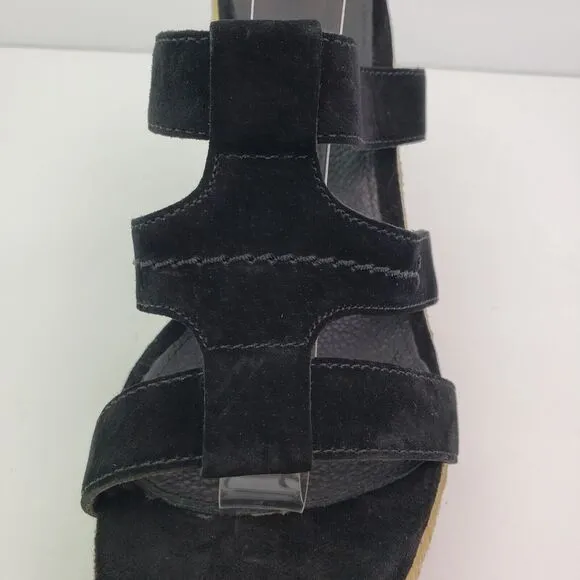 UGG Tawnie Womens Size 10 Black Leather Slip On 4.5&quot; Wedge Platform Sandals