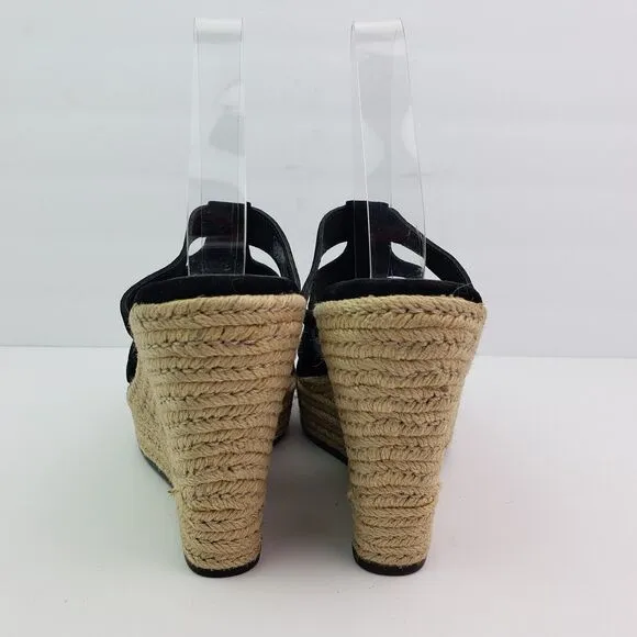 UGG Tawnie Womens Size 10 Black Leather Slip On 4.5&quot; Wedge Platform Sandals