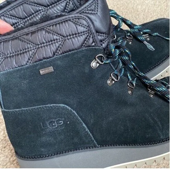 UGG Women’s Birch Black Suede Lace up Boots Waterproof Snow Ski Winter Sz 10