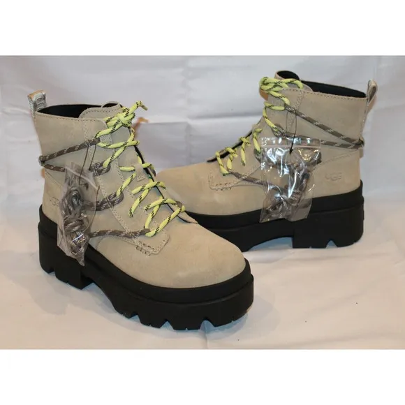 UGG WOMEN'S BRISBANE SUEDE LACE UP PLATFORM WATERPROOF‎ BOOTS MUSTARD SEED 8 NEW