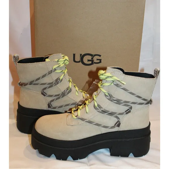 UGG WOMEN'S BRISBANE SUEDE LACE UP PLATFORM WATERPROOF‎ BOOTS MUSTARD SEED 8 NEW